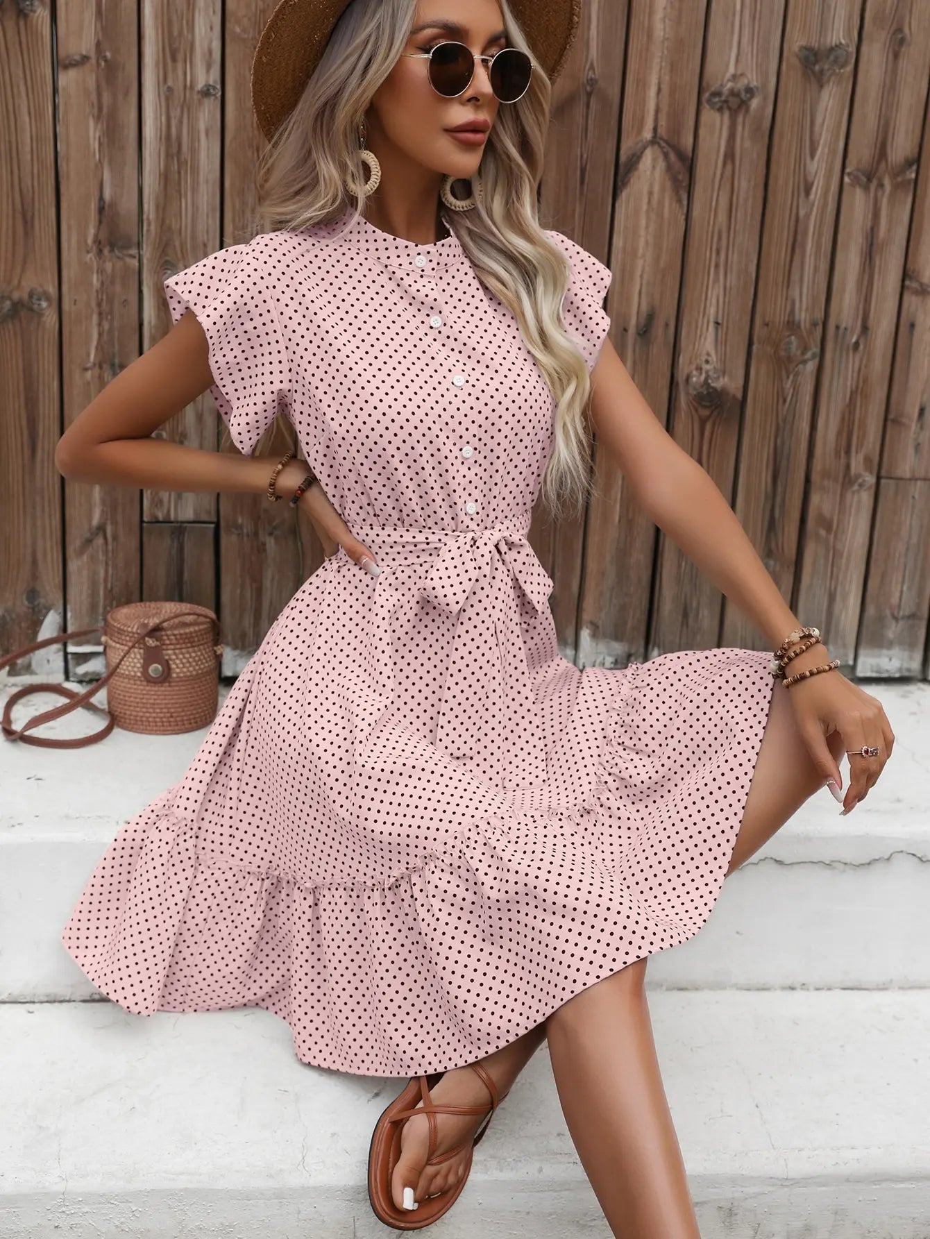 Polka Flutter Ruffle Midi Dress