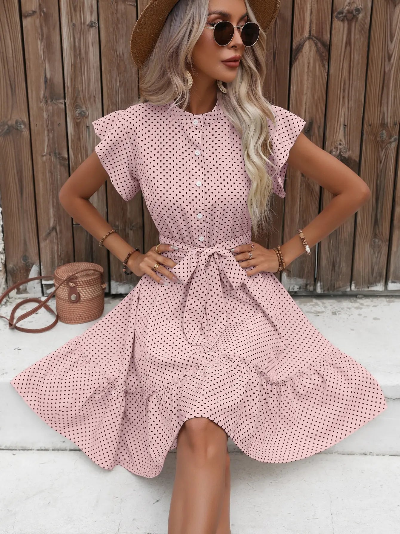 Polka Flutter Ruffle Midi Dress