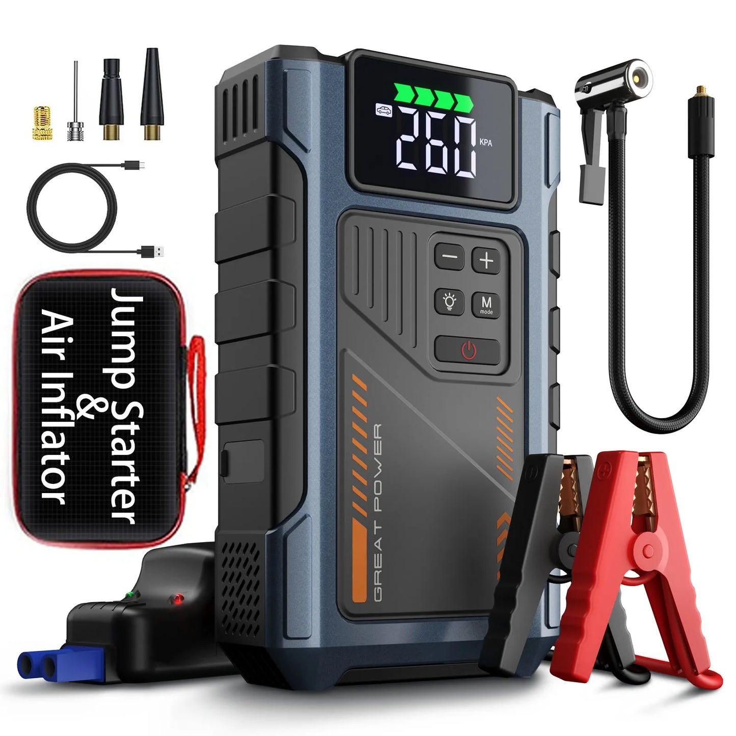 3000A Portable Car Jump Starter with 150PSI Air Compressor for 7.5L Gas & 6L Diesel Engines