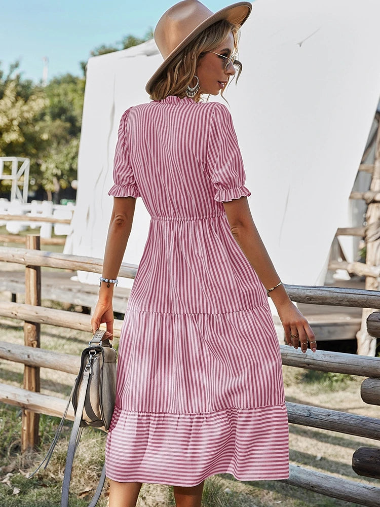Buttoned Stripe Midi Dress