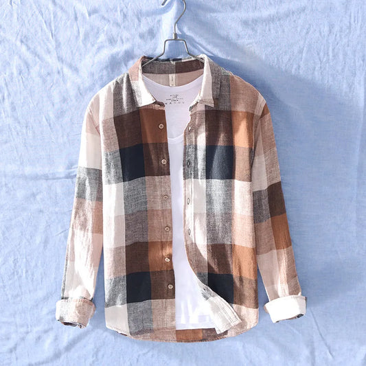 Lightweight Plaid Linen Shirt – Men’s Long Sleeve