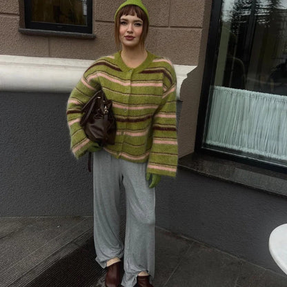 Elegant Striped V-Neck Cardigan