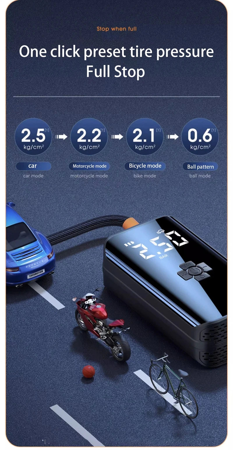 Portable 150 PSI Rechargeable Tire Inflator – Digital Air Compressor for Car, Bike & Motorcycle