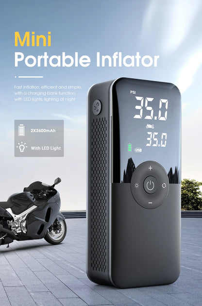 Rechargeable Portable 150 PSI Cordless Tire Inflator – Digital Air Compressor for Car & Bike