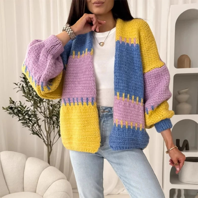 Elegant Striped V-Neck Cardigan