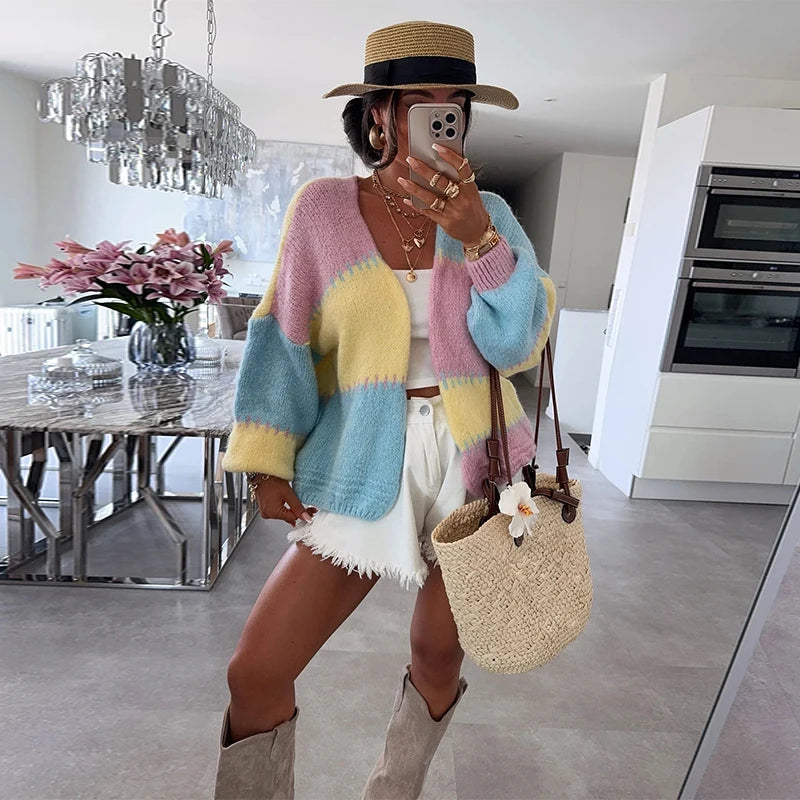 Elegant Striped V-Neck Cardigan