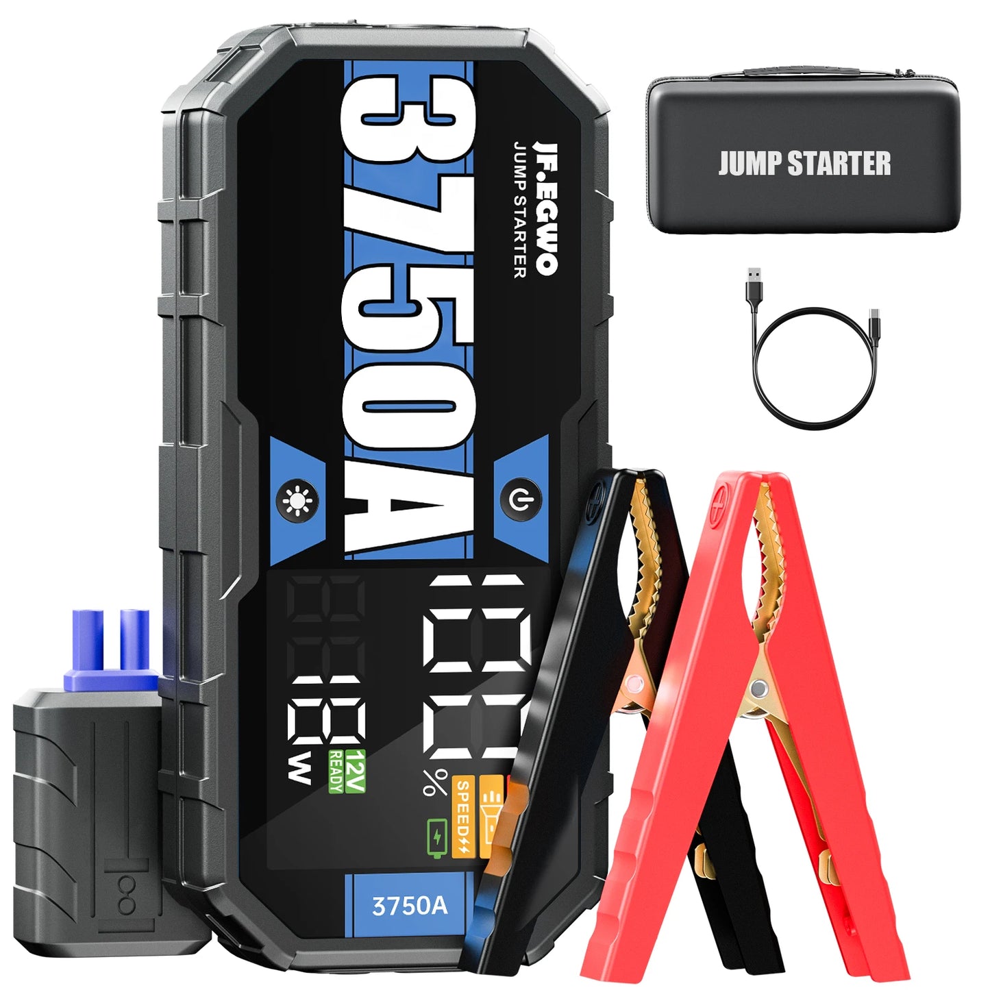 6250A 便携式 12V 汽车应急启动电源，带电瓶增压功能，适用于排量高达 10.0L 的汽油发动机和 6.5L 的柴油发动机