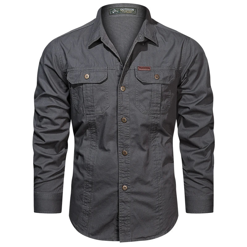 Casual Cotton Cargo Shirt – Long Sleeve