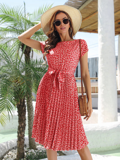 Floral Pleated A-Line Maxi Dress