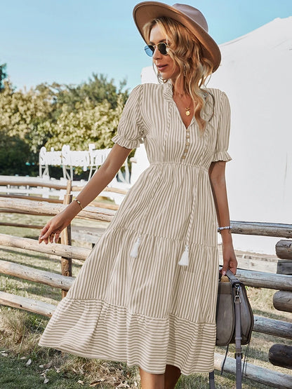 Buttoned Stripe Midi Dress