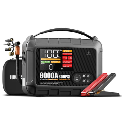 8000A Portable Car Jump Starter with Air Compressor – 12V Battery Booster for Gas & Diesel Engines