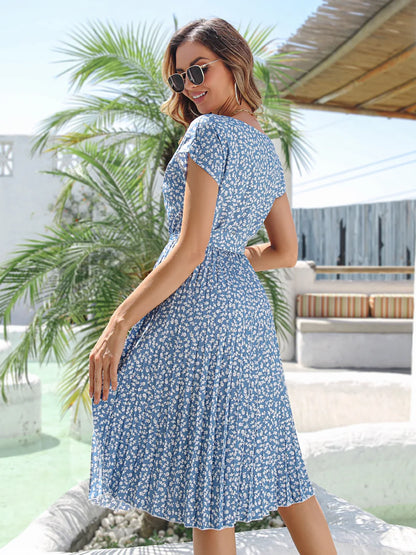 Floral Pleated A-Line Maxi Dress