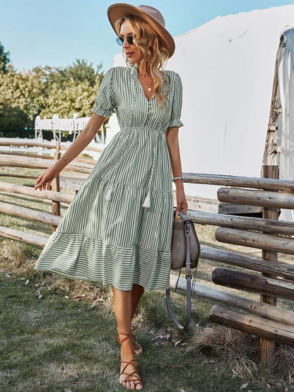 Buttoned Stripe Midi Dress