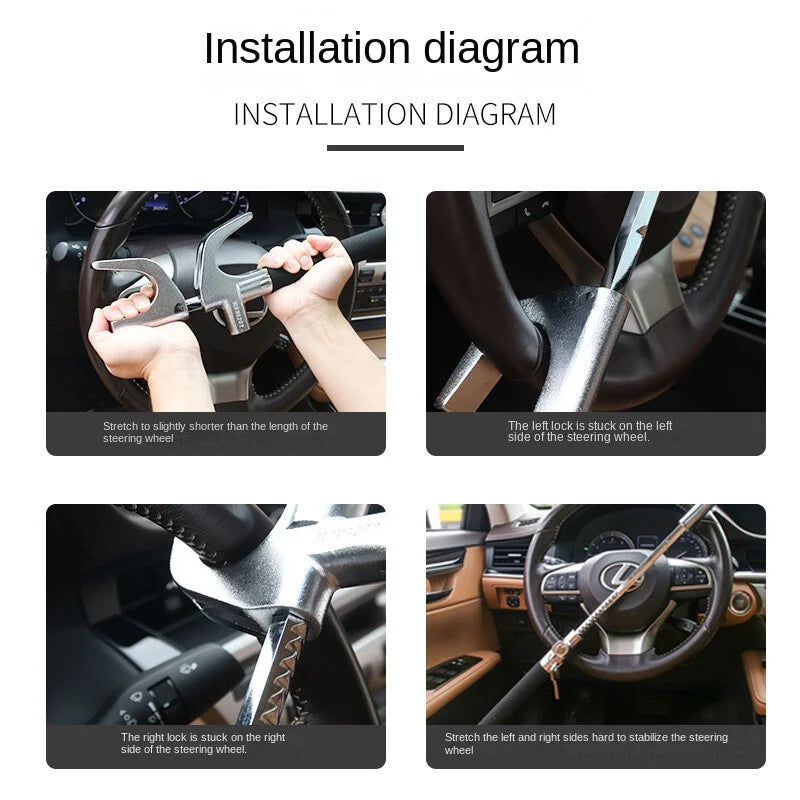 Adjustable Double Hook Steering Wheel Lock – Universal Anti-Theft Car Device