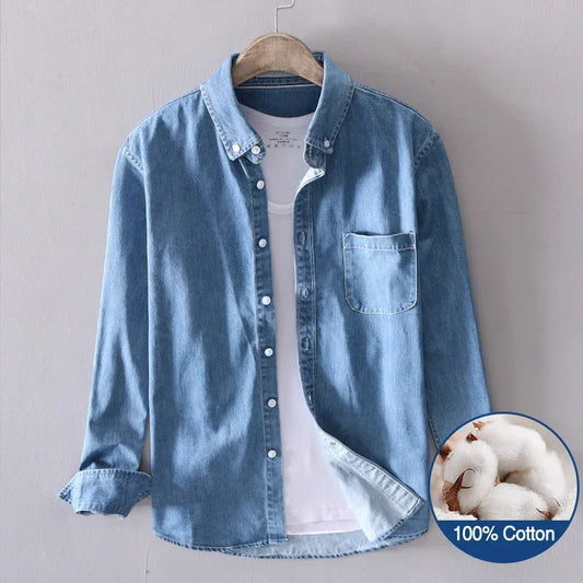 Light Blue & Black Denim Shirt – Men’s Fashion