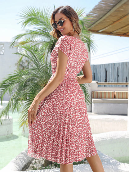 Floral Pleated A-Line Maxi Dress