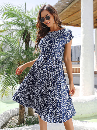 Floral Pleated A-Line Maxi Dress