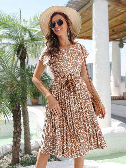 Floral Pleated A-Line Maxi Dress