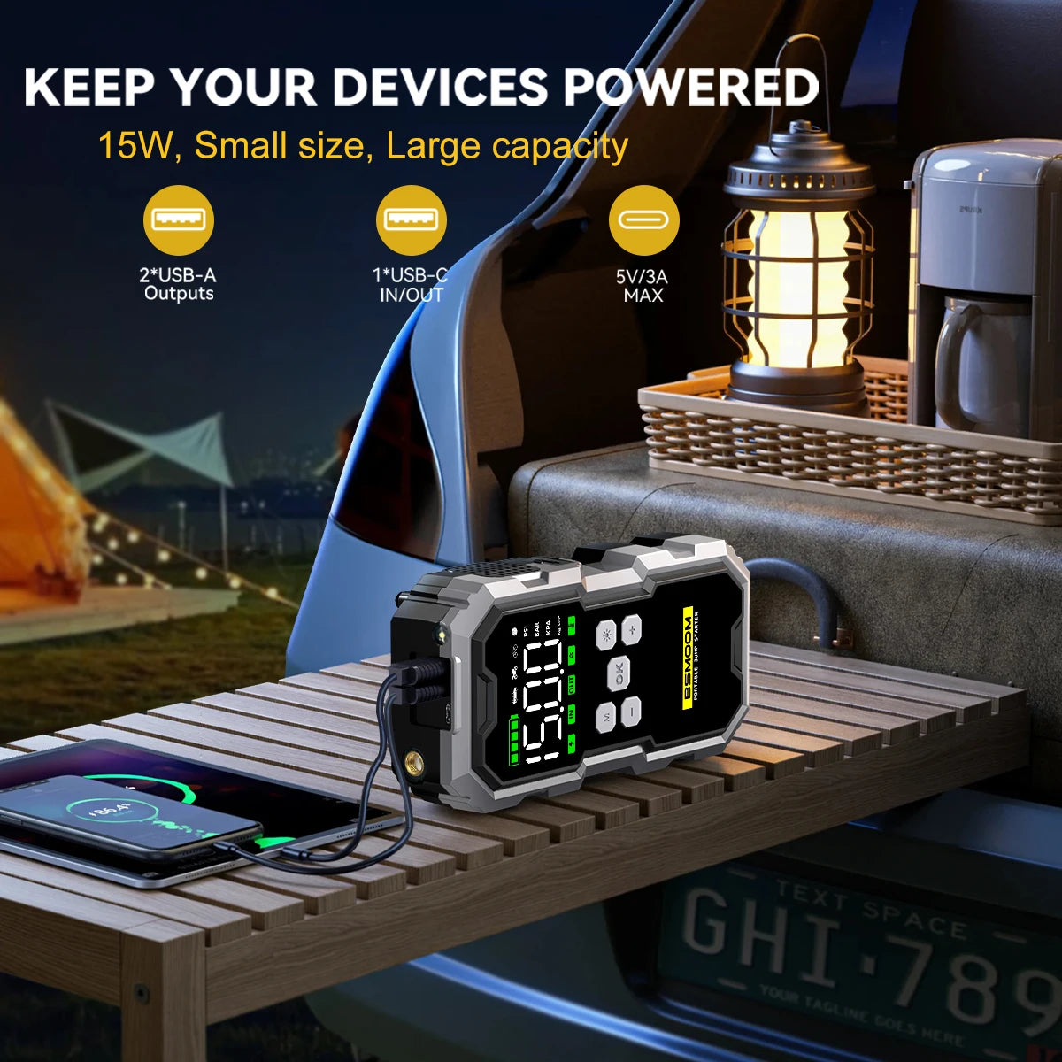 7000A Portable Car Jump Starter with Air Compressor – 150PSI, 26800mAh Power Bank
