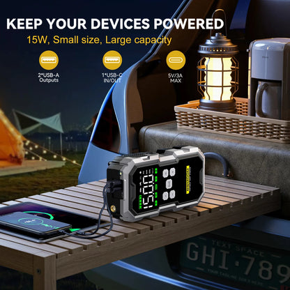 7000A Portable Car Jump Starter with Air Compressor – 150PSI, 26800mAh Power Bank