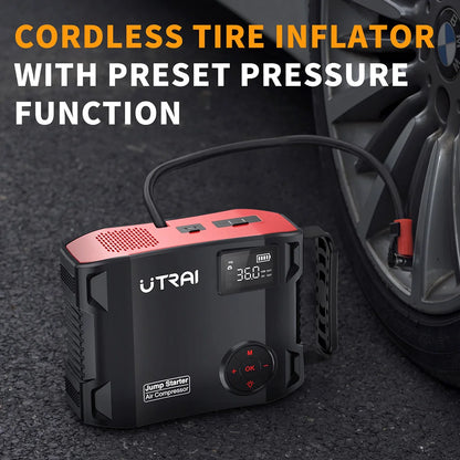 2000A 4-in-1 Portable Car Jump Starter with 150PSI Air Compressor, 16000mAh Battery Pack & Power Bank