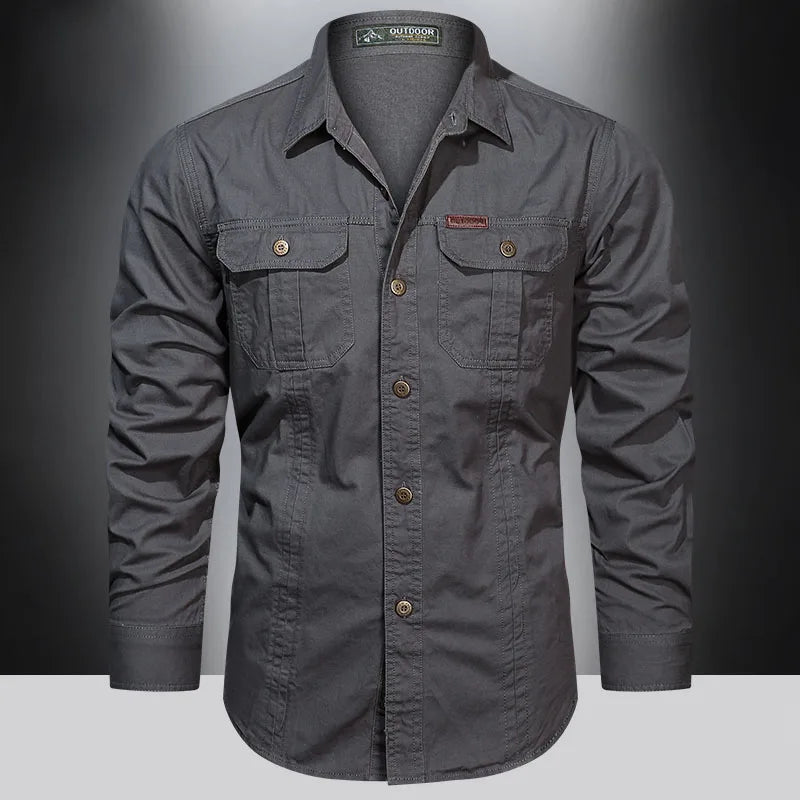 Casual Cotton Cargo Shirt – Long Sleeve