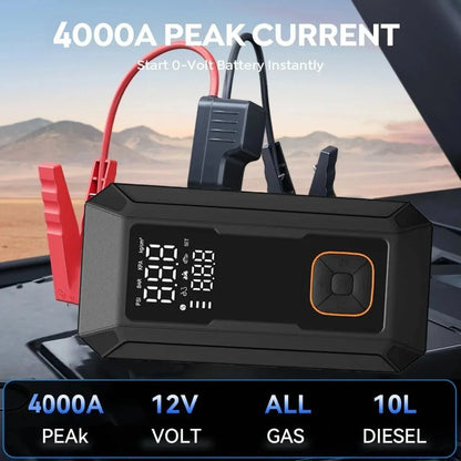 4000A Portable Car Jump Starter with 150PSI Tire Inflator & Built-In Air Compressor