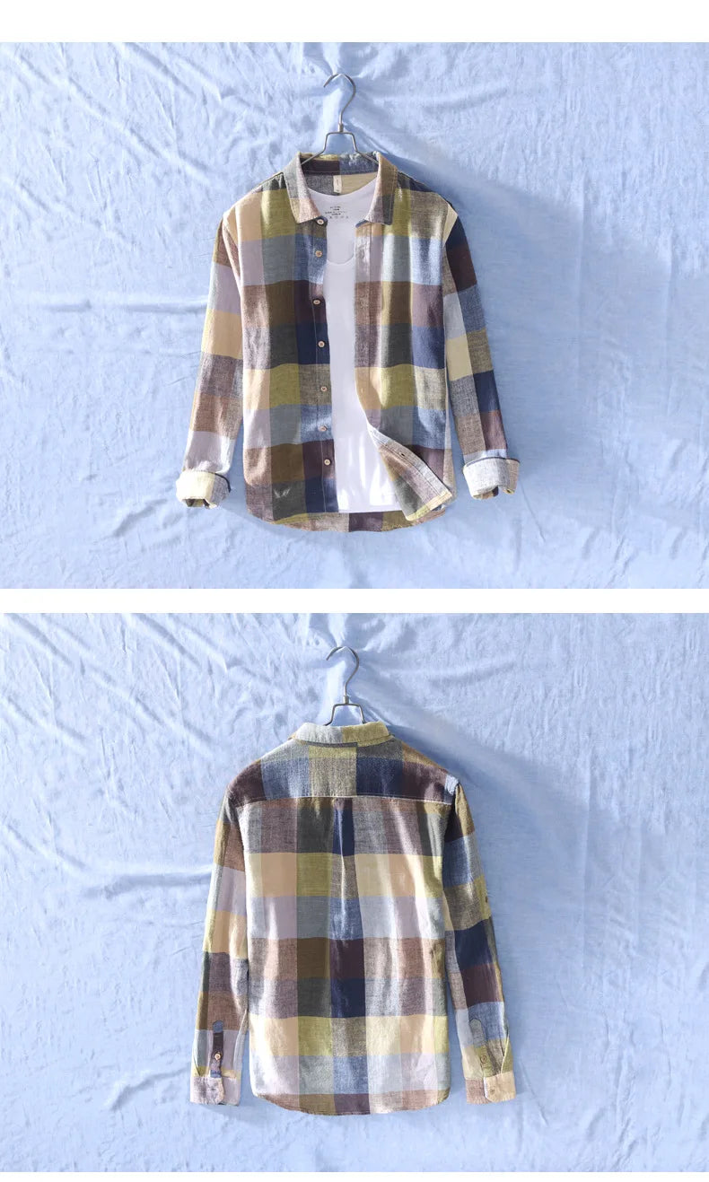 Lightweight Plaid Linen Shirt – Men’s Long Sleeve