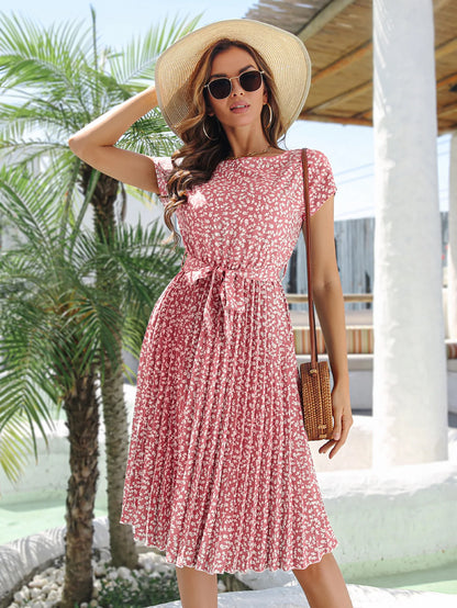 Floral Pleated A-Line Maxi Dress