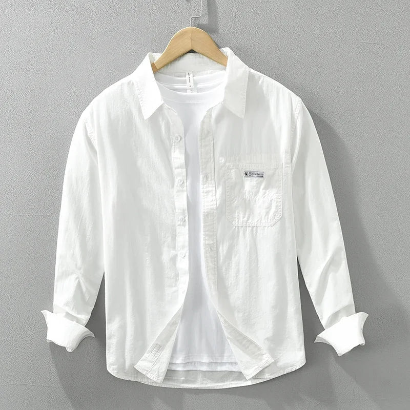 2025 Men’s Casual Cotton Shirt – Solid Color