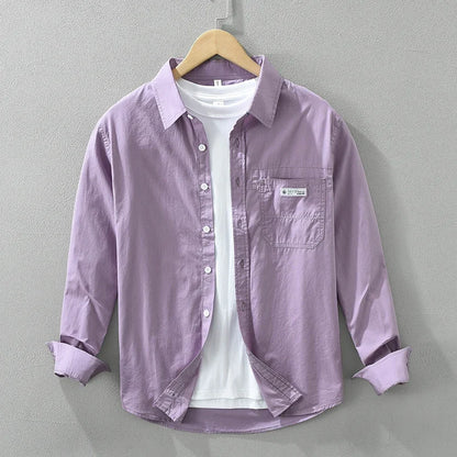 2025 Men’s Casual Cotton Shirt – Solid Color