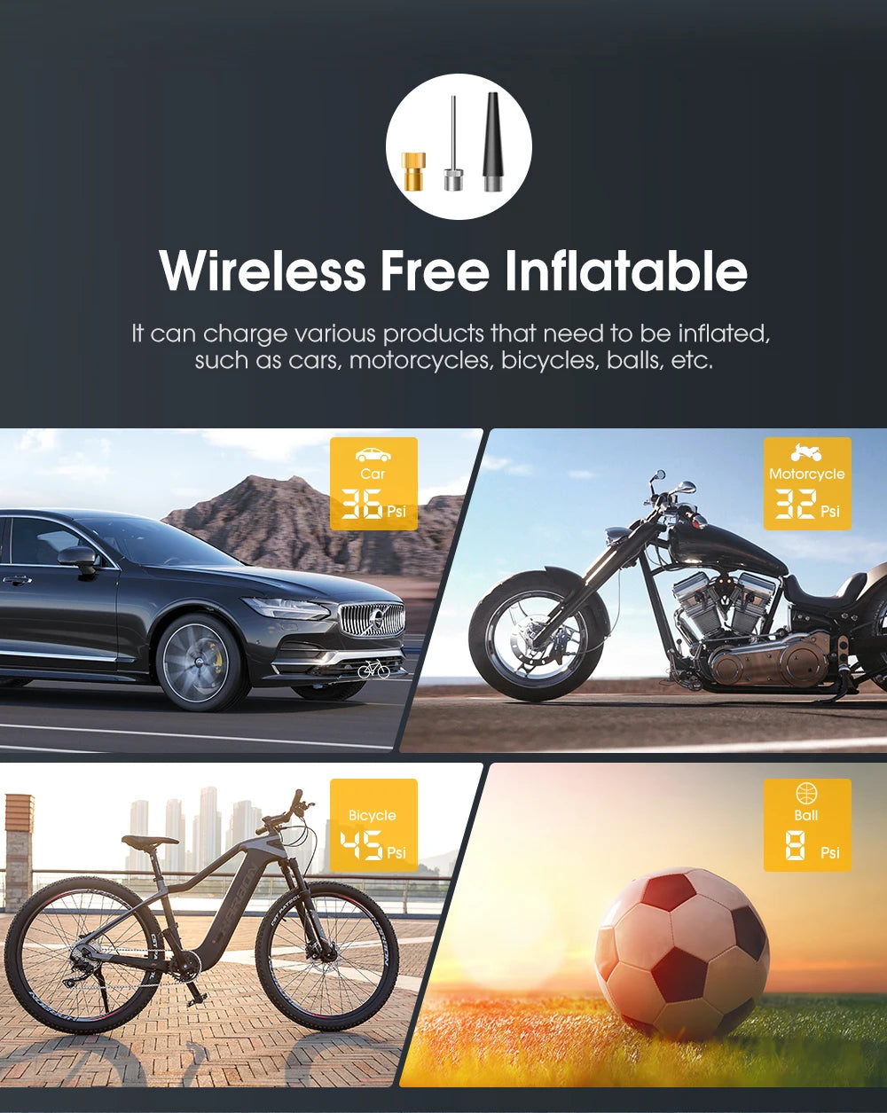 Rechargeable Portable 150 PSI Cordless Tire Inflator – Digital Air Compressor for Car & Bike