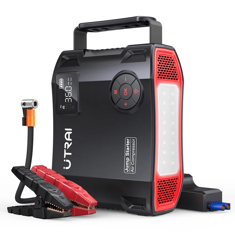 2000A 4-in-1 Portable Car Jump Starter with 150PSI Air Compressor, 16000mAh Battery Pack & Power Bank