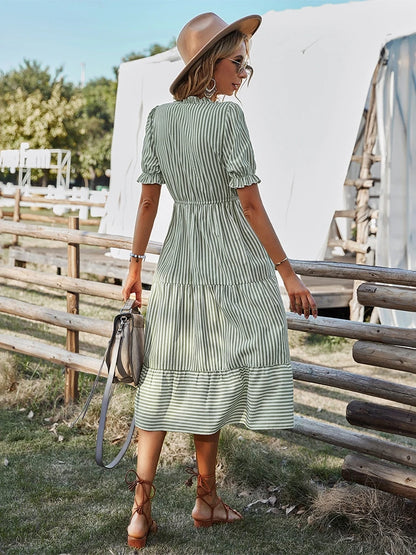 Buttoned Stripe Midi Dress