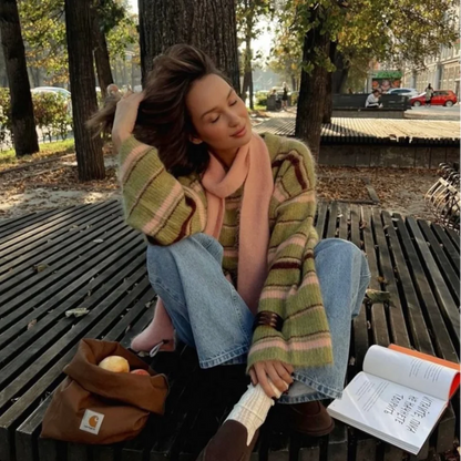 Elegant Striped V-Neck Cardigan