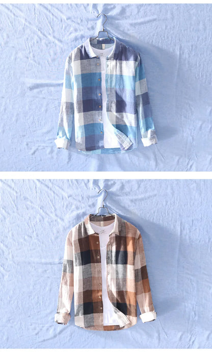 Lightweight Plaid Linen Shirt – Men’s Long Sleeve