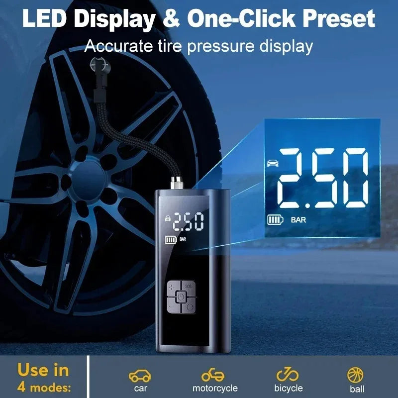 Inflador de neumáticos recargable portátil de 150 PSI – compresor de aire digital