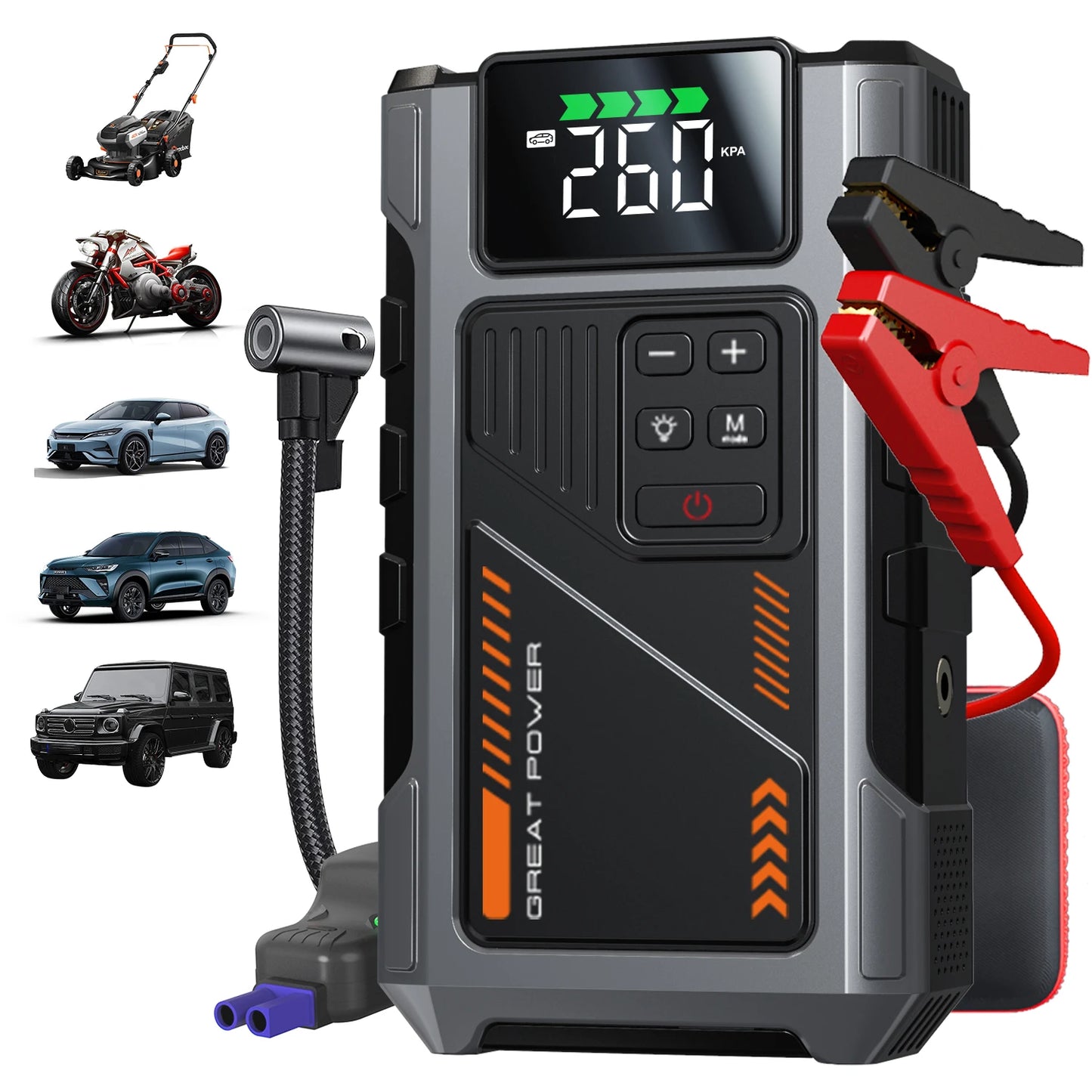 3000A Portable Car Jump Starter with 150PSI Air Compressor for 7.5L Gas & 6L Diesel Engines