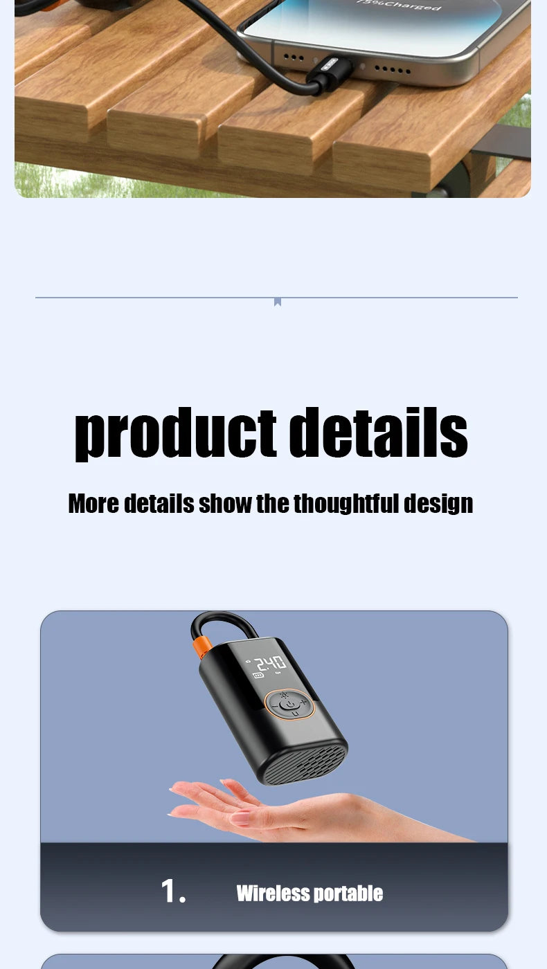 Wireless Digital Tire Inflator – Portable Car Air Compressor with LED Light
