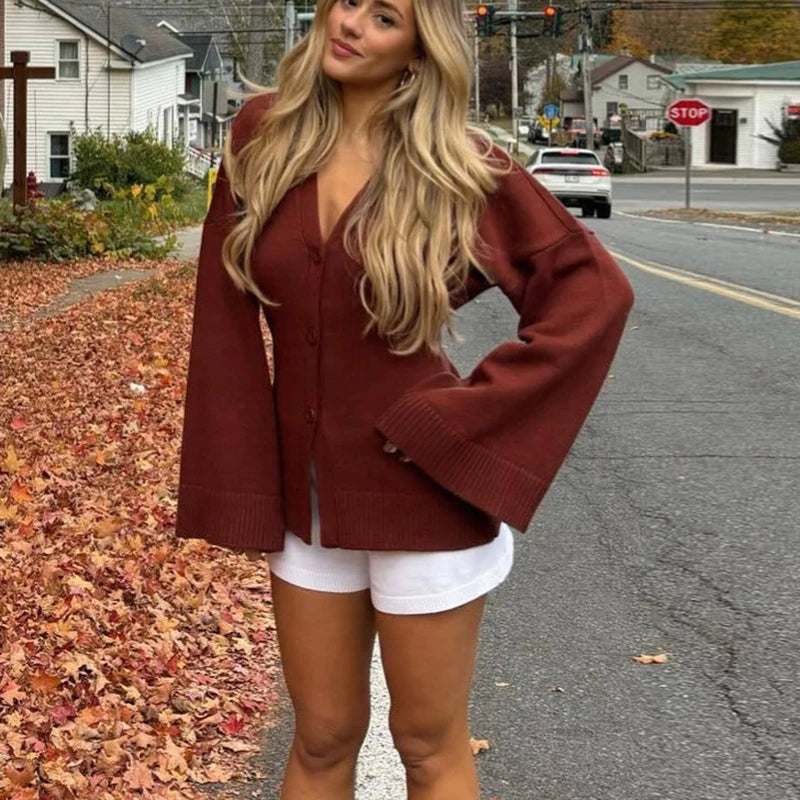 Elegant Striped V-Neck Cardigan