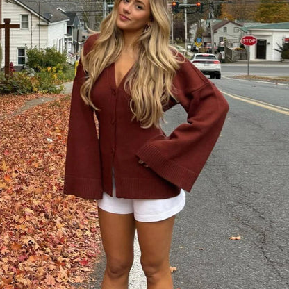 Elegant Striped V-Neck Cardigan