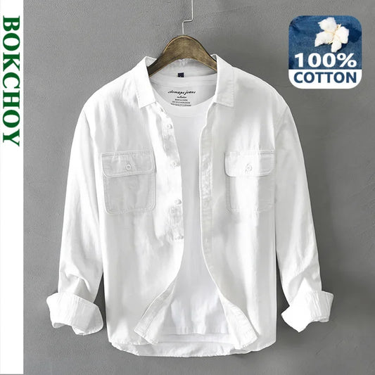 Men’s Streetwear Cotton Shirt – Button-Up & Pocketed