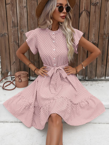 Polka Flutter Ruffle Midi Dress