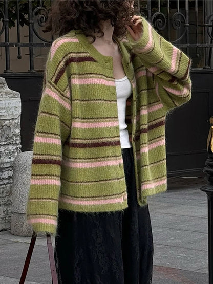 Elegant Striped V-Neck Cardigan