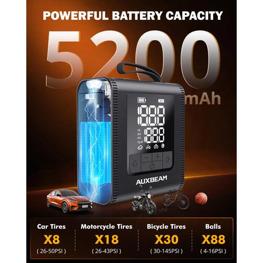 二合一无线数显充气泵 – 150 PSI 便携式打气筒，带 5200mAh 电池