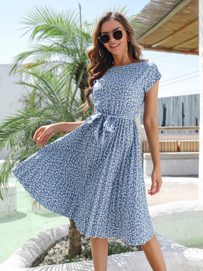 Floral Pleated A-Line Maxi Dress