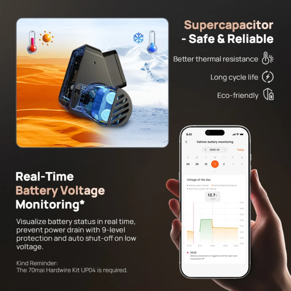 全新70mai 4K行车记录仪A810S HDR超级电容 4G LTE Wi-Fi 6 语音控制 GPS ADAS 70迈A810S是70迈A810的升级版