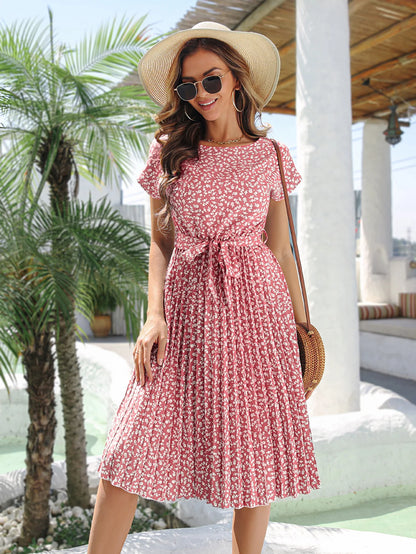 Floral Pleated A-Line Maxi Dress
