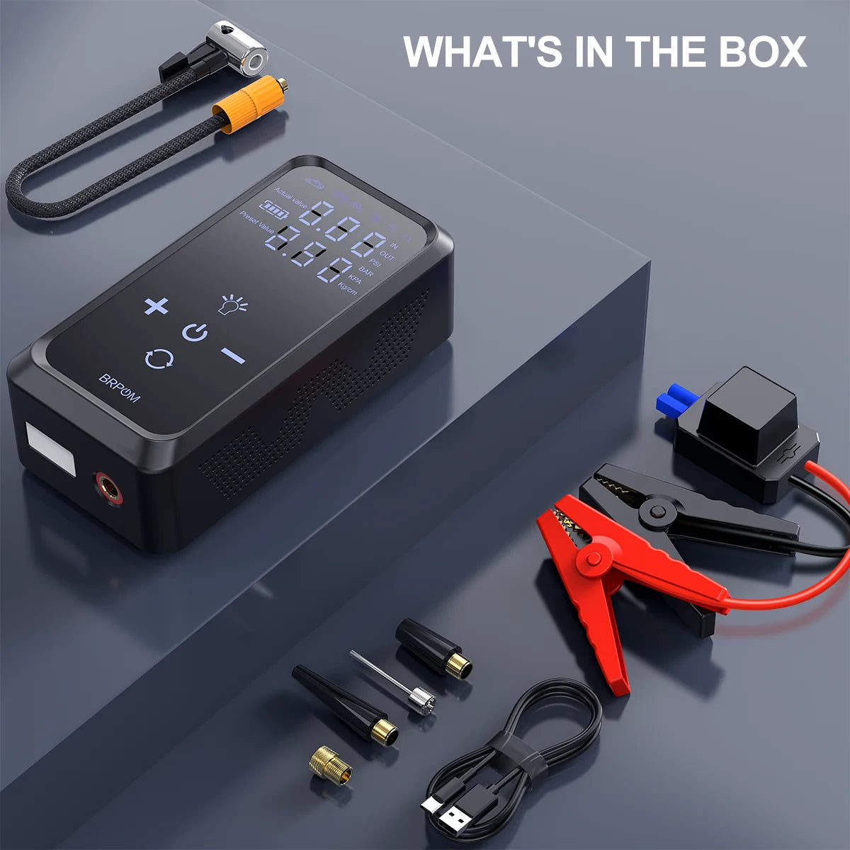 7000A Portable Car Jump Starter with Air Compressor – 150PSI, 26800mAh Power Bank