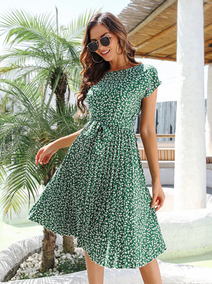 Floral Pleated A-Line Maxi Dress